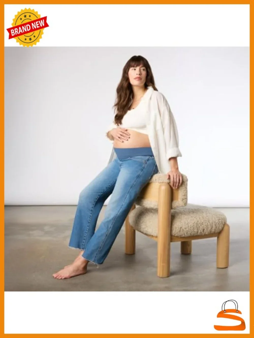 Maternity Straight Leg Jeans with SoftStay Belly Band, Cotton Blend, Pull On